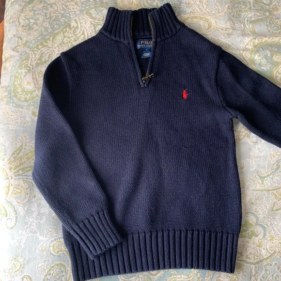 Kids Polo Ralph Lauren Navy Blue Quarter Zip Sweater - Picture 1 of 5
